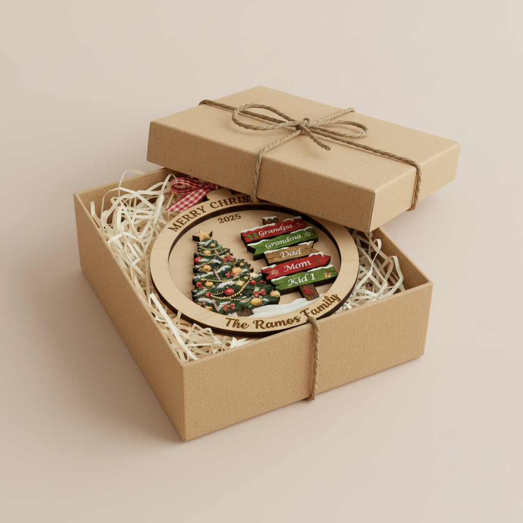 Personalized Family Christmas Signpost 3-Layer Double-Sided Wooden Ornament