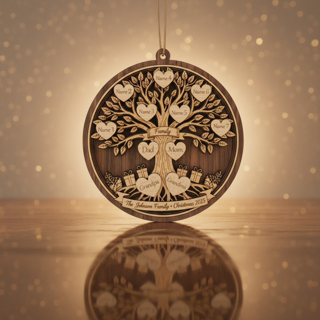 Personalized 3-Layer Double-Sided Wooden Ornament Family Christmas Tree