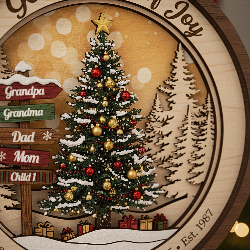 Generations of Joy Personalized Family 3 Layered Wooden Ornament