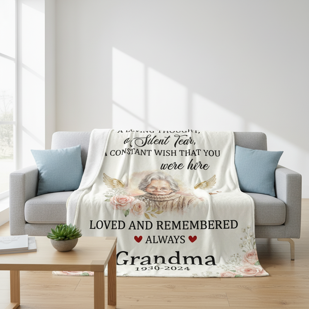 Custom Photo Grandma Memorial Blanket | Sympathy Gift