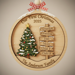 Custom Family Christmas Signpost 3-Layer Double-Sided Wooden Ornament