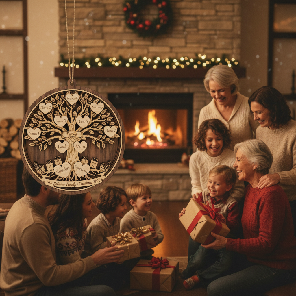 Personalized 3-Layer Double-Sided Wooden Ornament Family Christmas Tree