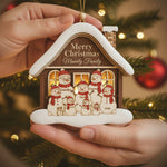 Personalized Family Snowman House Christmas 3 Layered Wooden Ornament