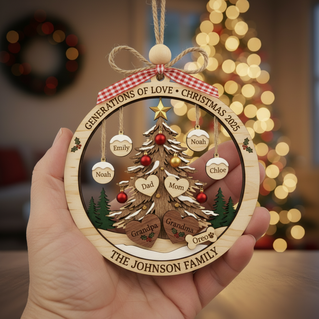 Personalized Family Christmas Tree 2 Layered Mix Piece Ornament