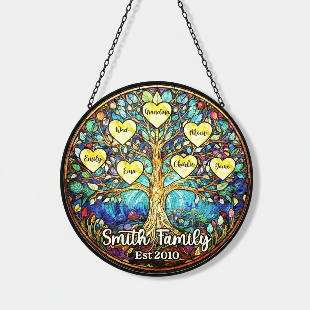 Personalized Family Tree Stained Glass Suncatcher