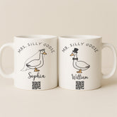 QR Code Silly Goose Couple Mug, Personalized Names, Funny Gift for Couples