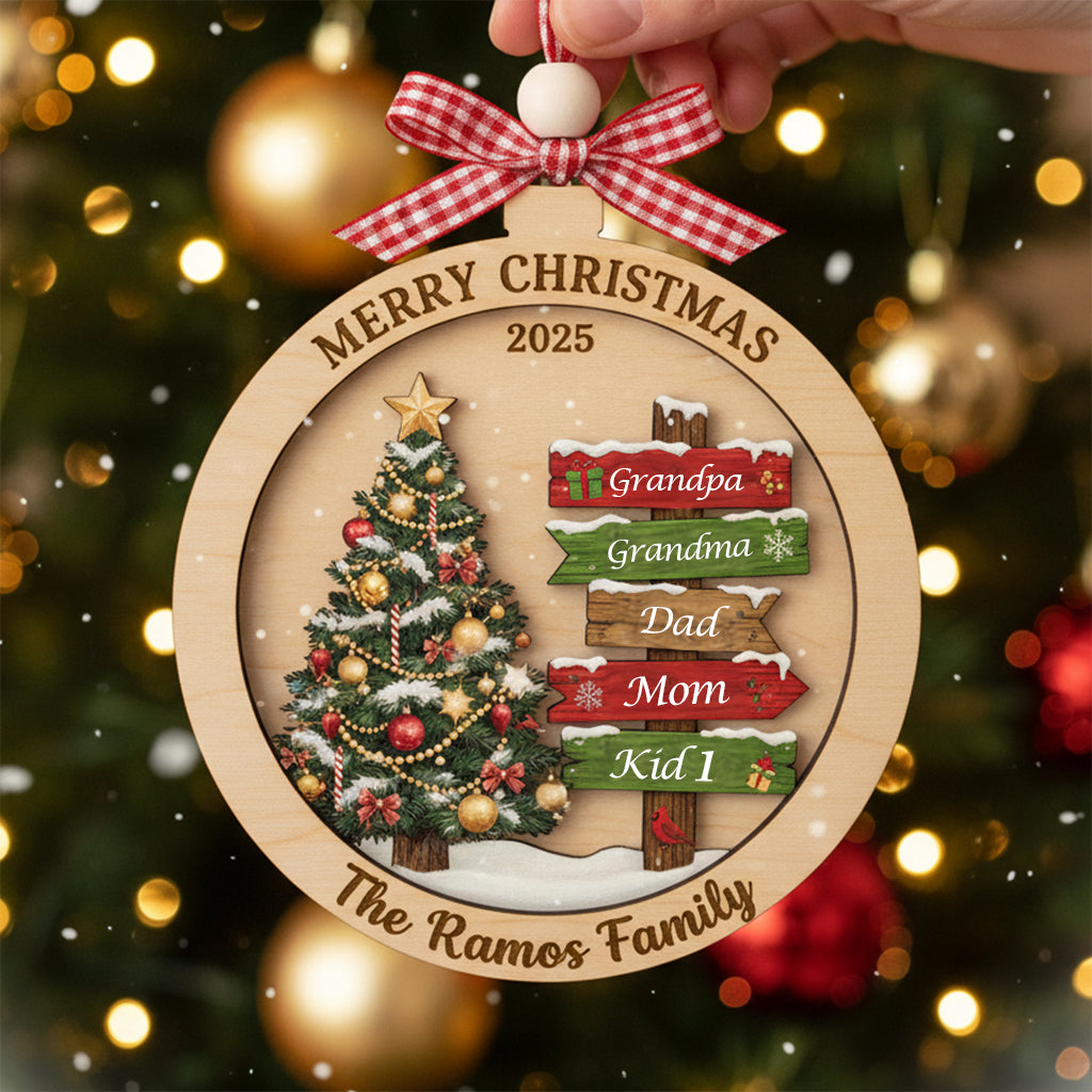 Personalized Family Christmas Signpost 3-Layer Double-Sided Wooden Ornament
