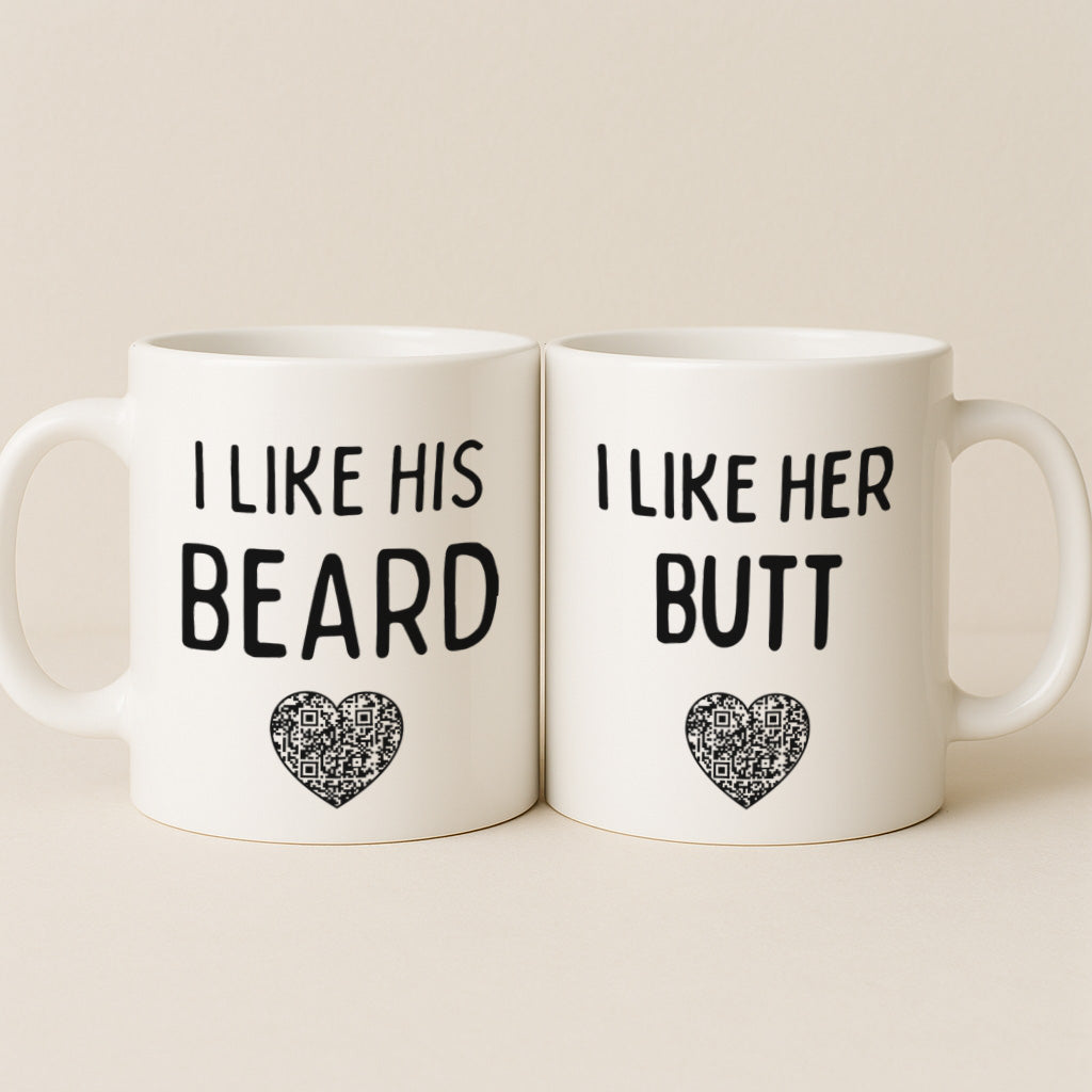 I Like His Beard, I Like Her Butt Couple Interactive QR Mug