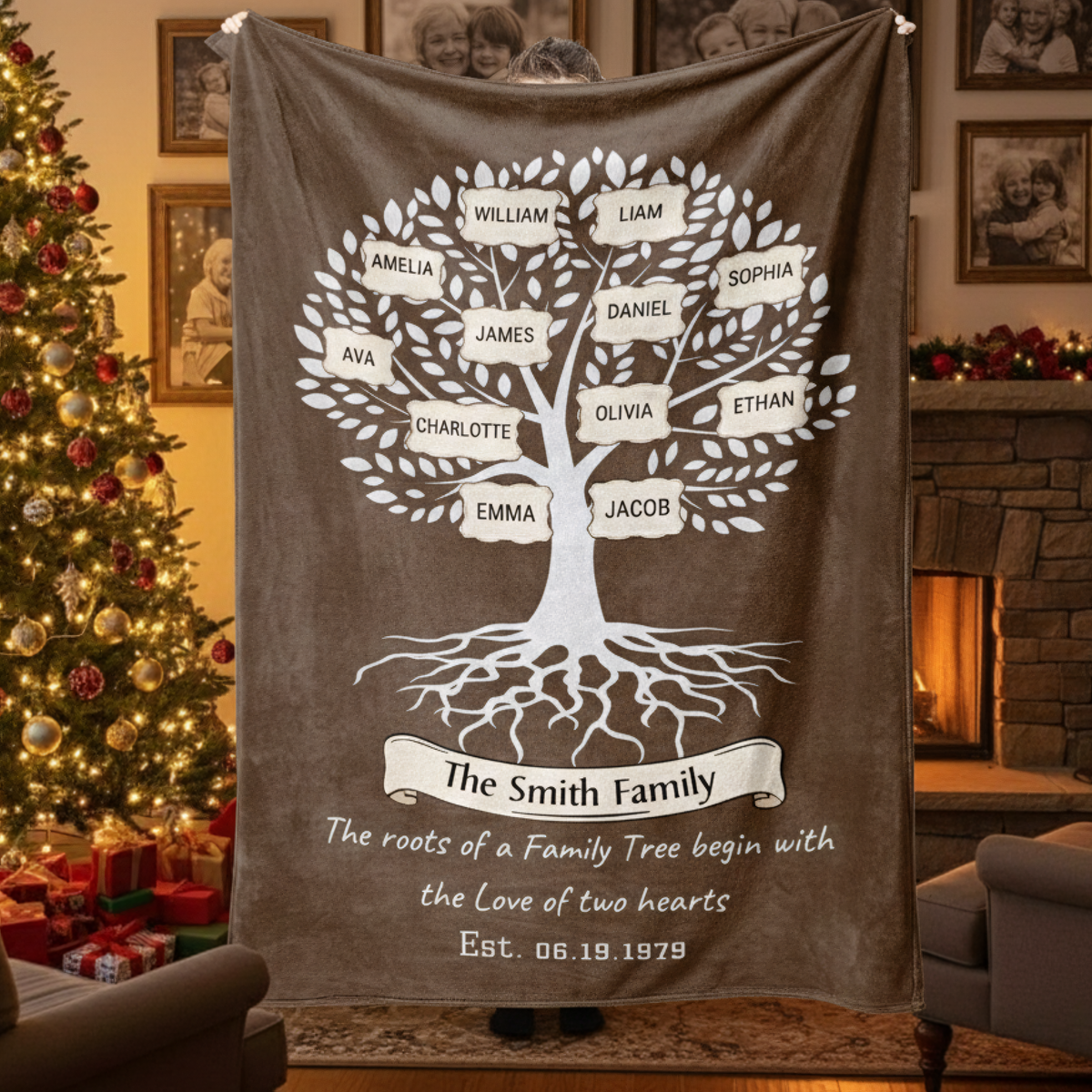 Personalized "Our Family Tree" Multigenerational Family Blanket
