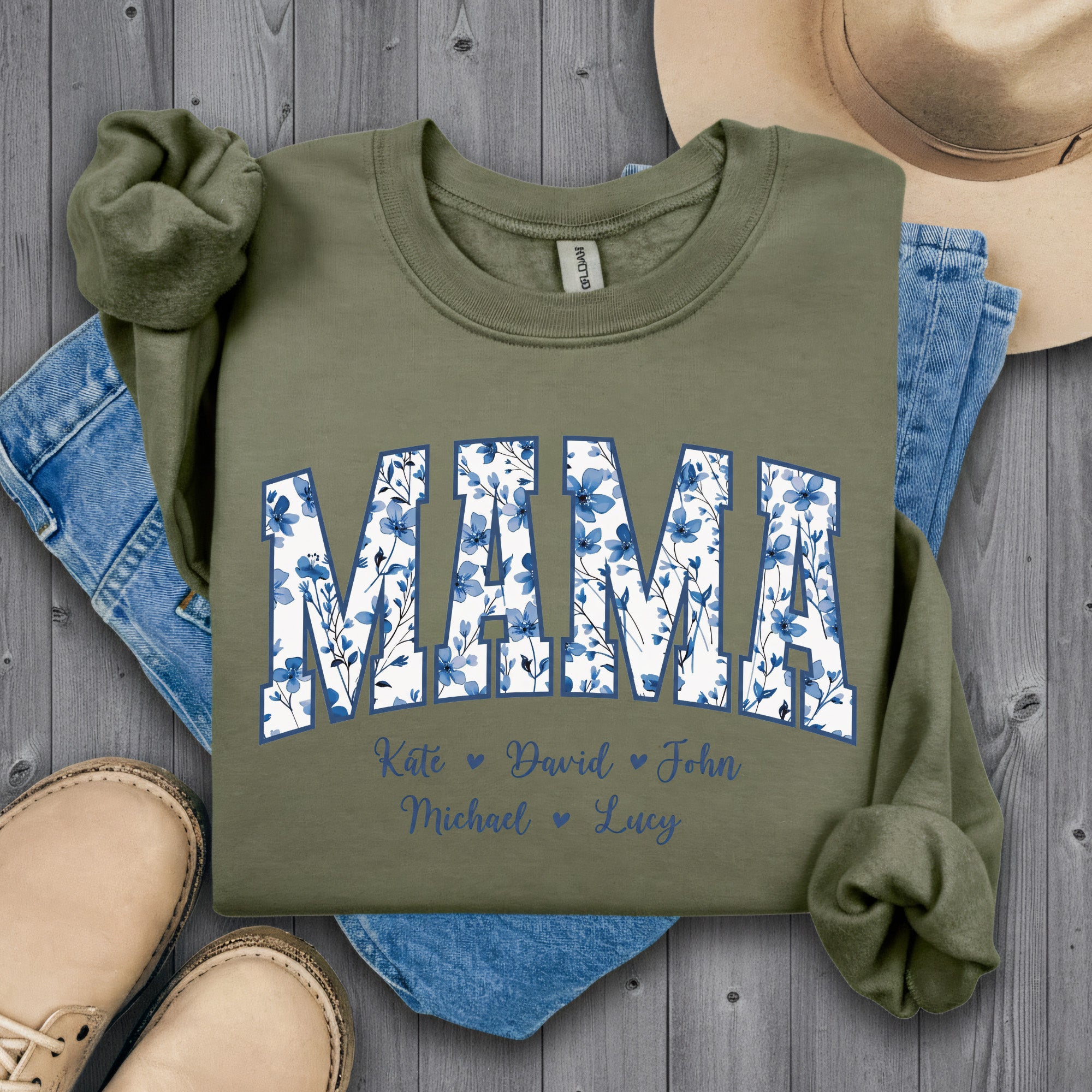MAMA Floral Blue Personalized Sweatshirt