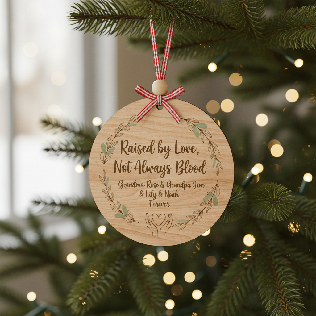 Raised by Love Personalized Wooden Ornament for Family