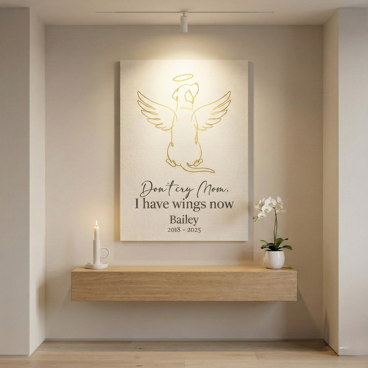 I Have Wings Now Gold Angel Line Art - Personalized Minimalist Dog Memorial Canvas/ Poster