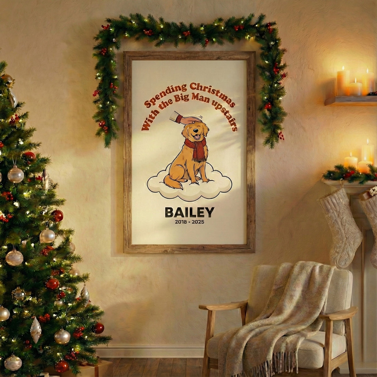 Christmas Dog Memorial Canvas/ Poster- Spending the Holidays with the Angels