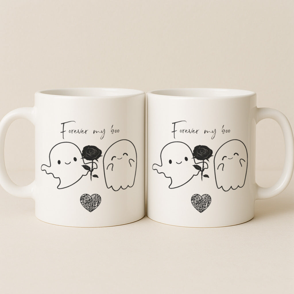 Interactive QR Mug, Halloween Couples Mug, Forever My Boo Matching Mugs