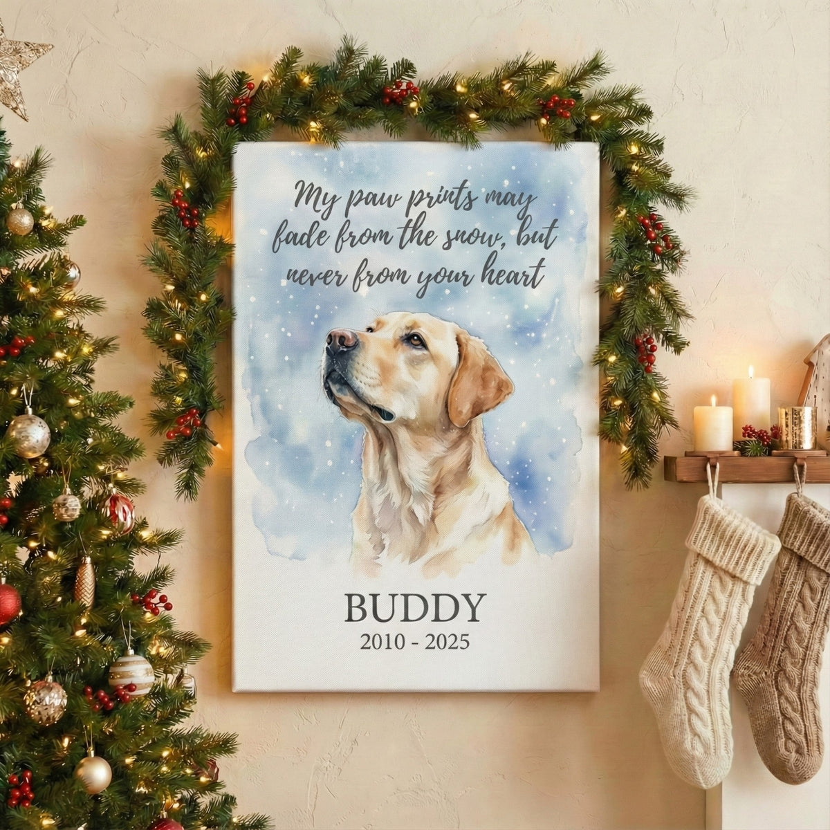 Paw Prints May Fade From The Snow Personalized Pet Memorial Canvas/ Poster