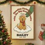 Retro Christmas Dog Memorial Canvas - Big Man Upstairs Quote, Personalized Holiday Pet Loss Gift