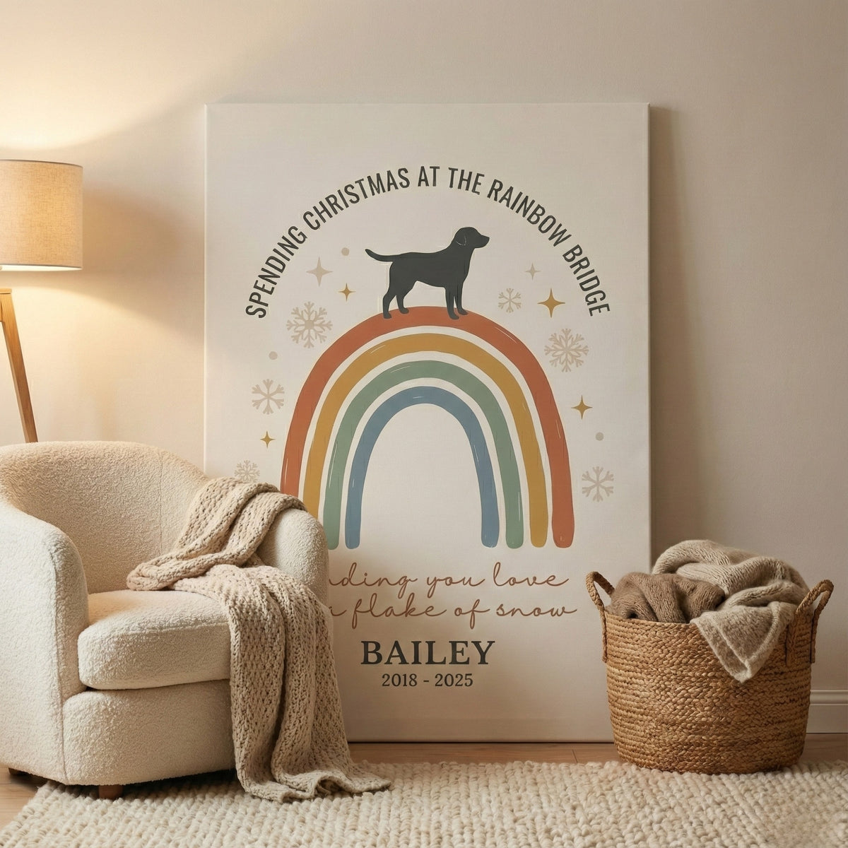 Boho Rainbow Bridge Dog Memorial Canvas,Personalized Modern Art