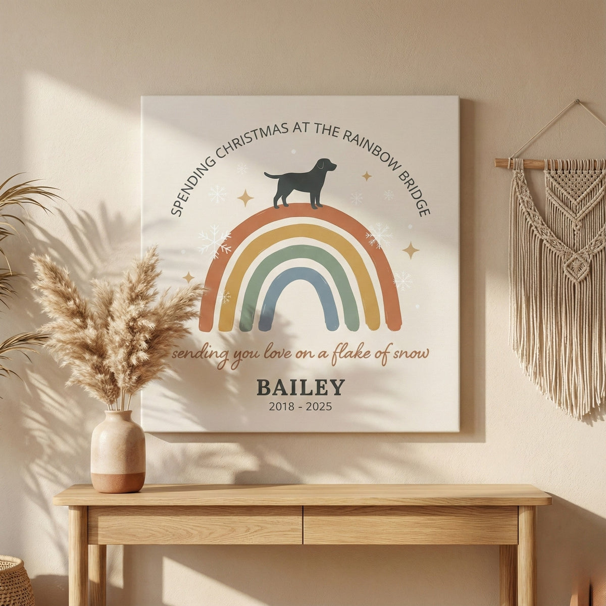 Boho Rainbow Bridge Dog Memorial Canvas,Personalized Modern Art