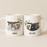 Personalized Bride and Groom Sloth Couple QR Mugs