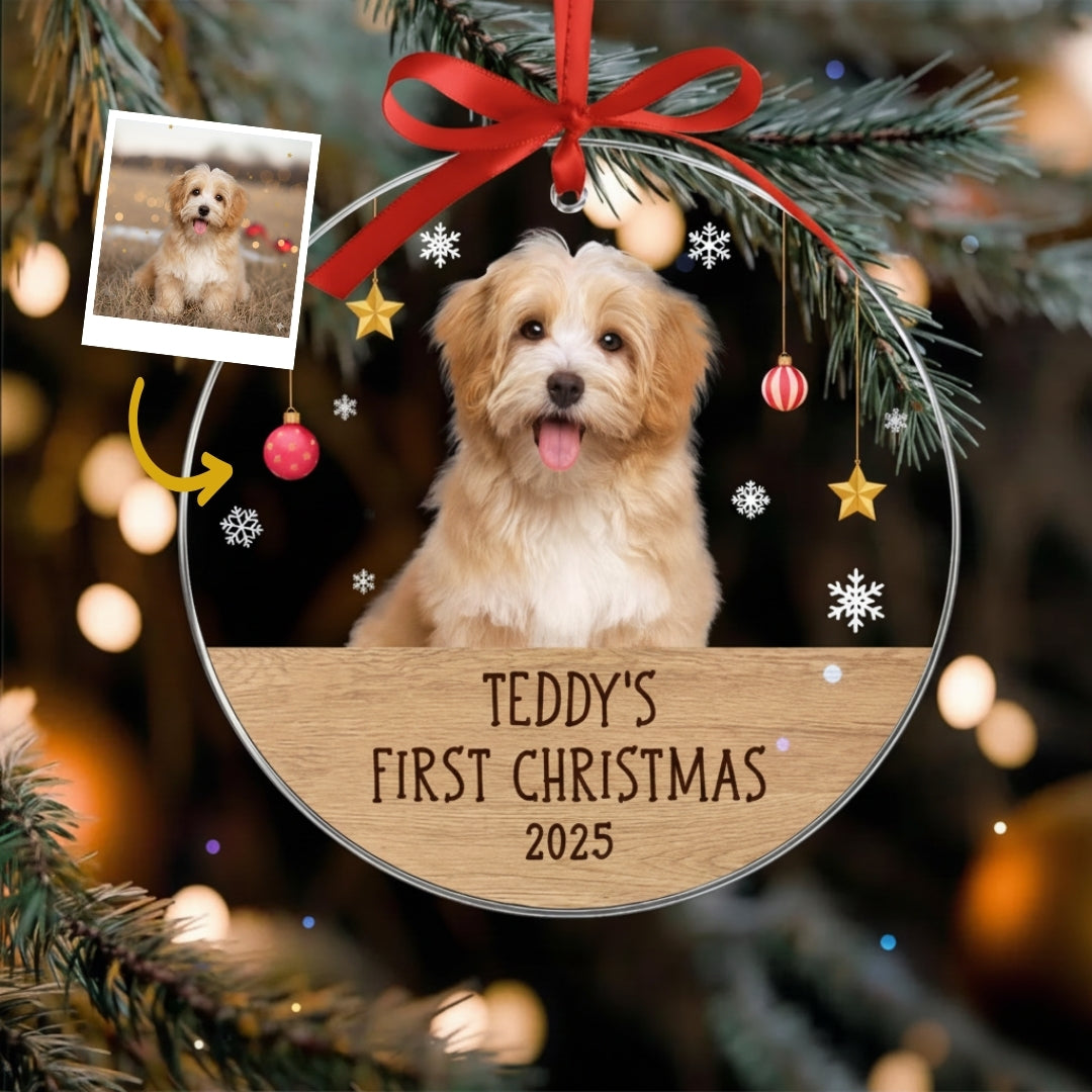 Personalized Photo Dog's First Christmas Ornament