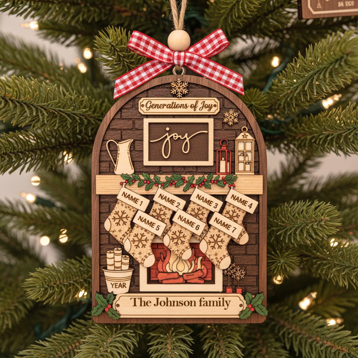 Custom 3-Layer Double-Sided Wooden Ornament with Names & Year