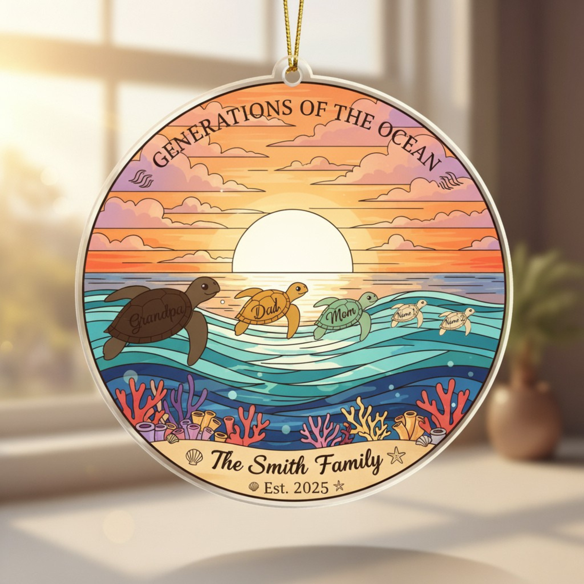 Sea Turtle Family Personalized Acrylic Ornament for Family