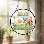 Birth Flower Stained Glass Suncatcher Ornament for Grandma – Personalized Grandkids Name Garden Keepsake