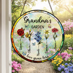 Birth Flower Garden Stained Glass Suncatcher Ornament for Grandma – Personalized Month Bloom Window Keepsake