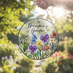 Mother’s Day Stained Glass Suncatcher Ornament for Grandma – Personalized Garden Bloom Keepsake