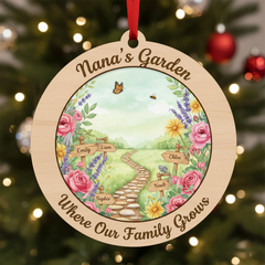 Garden Path Wooden Ornament for Nana – Personalized Grandkids Name Family Keepsake