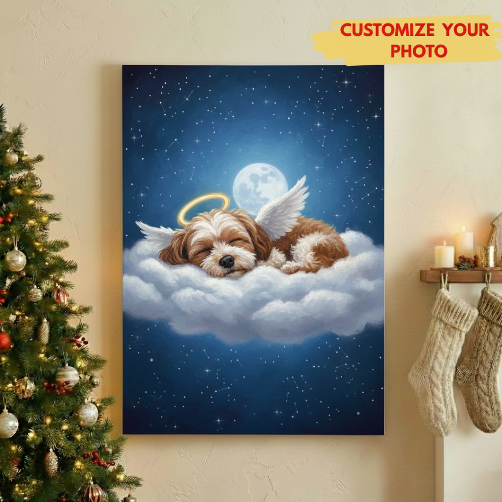 In Loving Memory Pet Portrait Canvas - Custom Photo Moonlit Pet Angel Wall Art