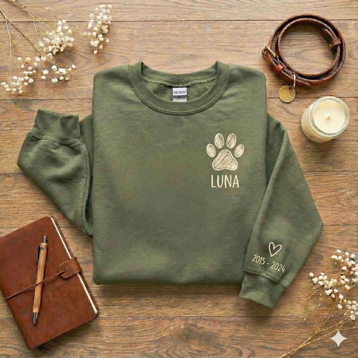 Personalized Dog Memorial Sweatshirt – Paw Print Name & Years