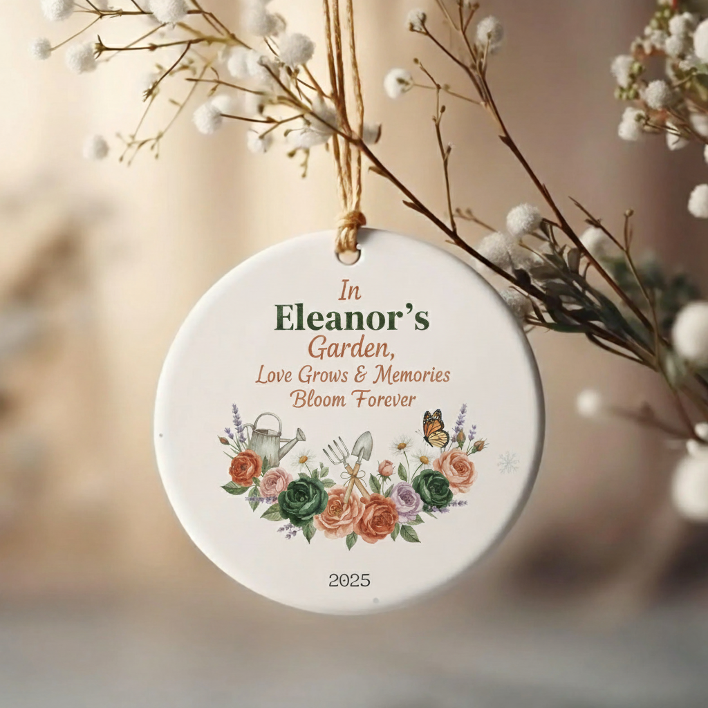 Floral Garden Ceramic Ornament for Grandma – Personalized Name and Year Memory Keepsake