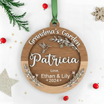 Grandma’s Garden Wooden Ornament – Personalized Name and Grandkids Year Keepsake