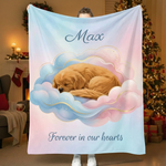"Forever in Our Hearts" Pet Memorial Blanket - Custom Sleeping Dog on Cloud