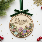 Garden Bloom Wooden Ornament for Grandma – Personalized Name and Grandkids Year Keepsake