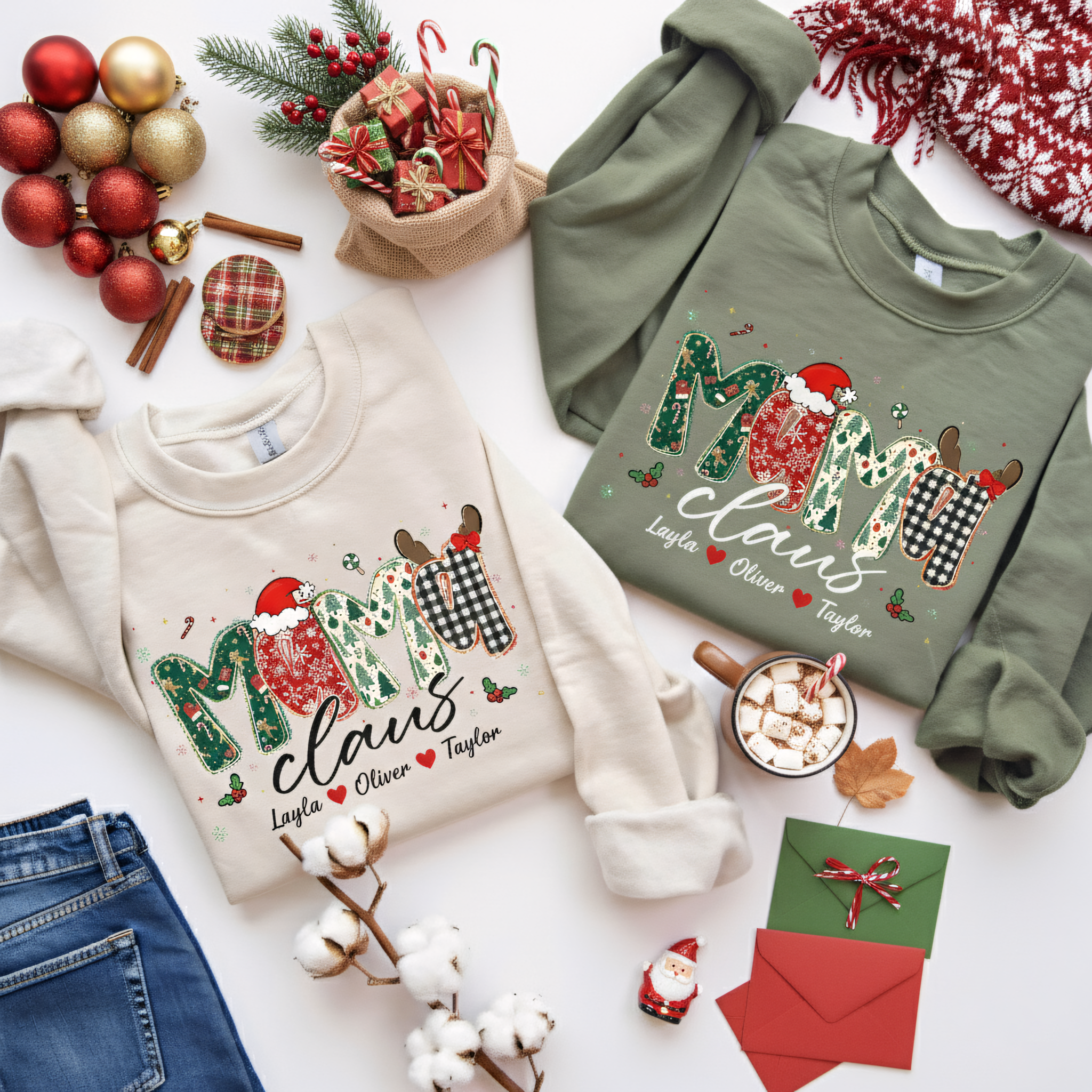 Personalized “Mom Claus” Christmas Sweatshirt with Kids’ Names