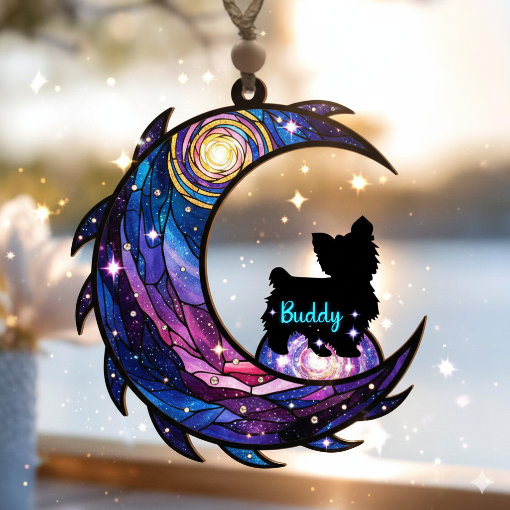 Pet Memorial Suncatcher – Galaxy Stained Glass Dog Keepsake