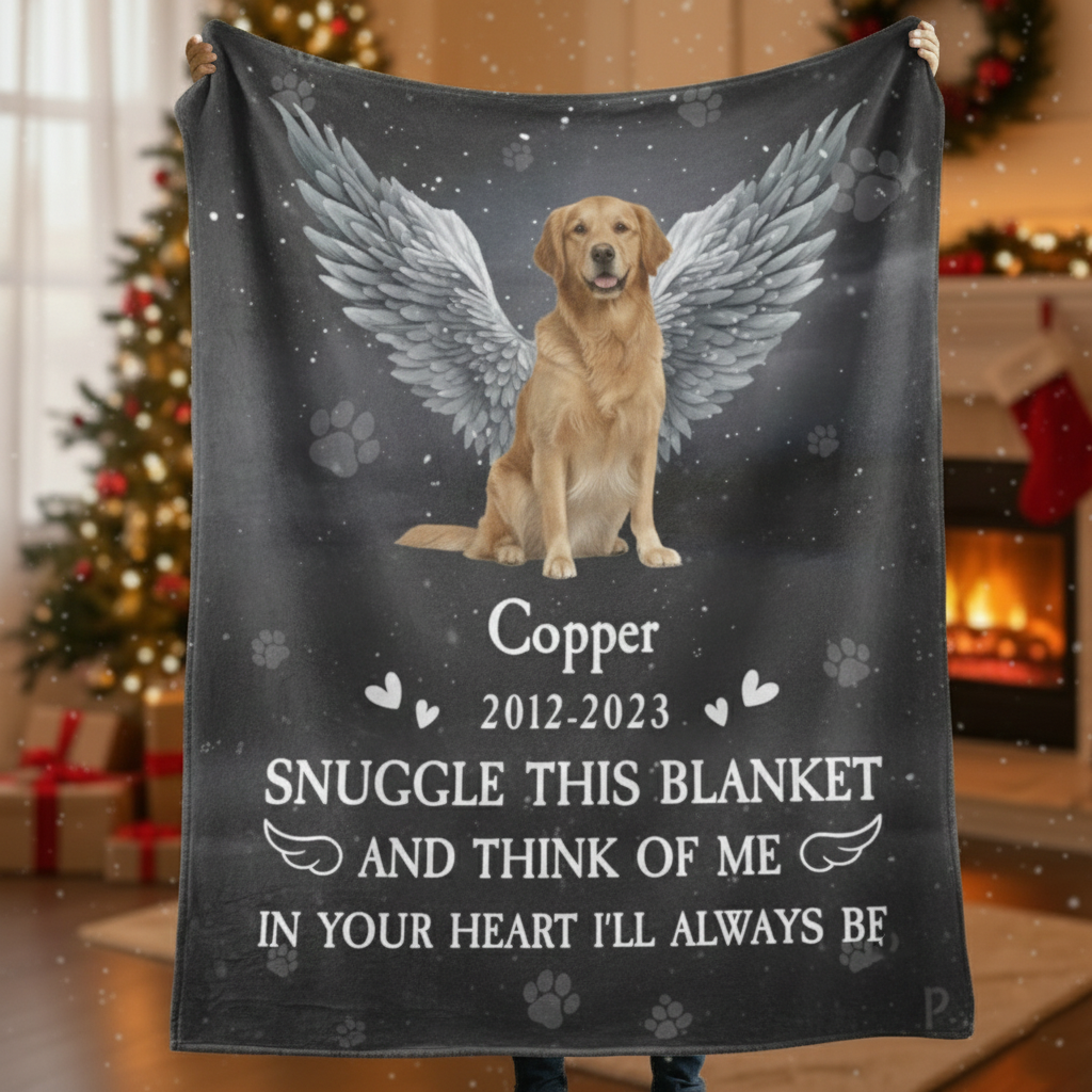 Custom Pet Loss Comfort Blanket - Hand-Drawn Angel Wings Design