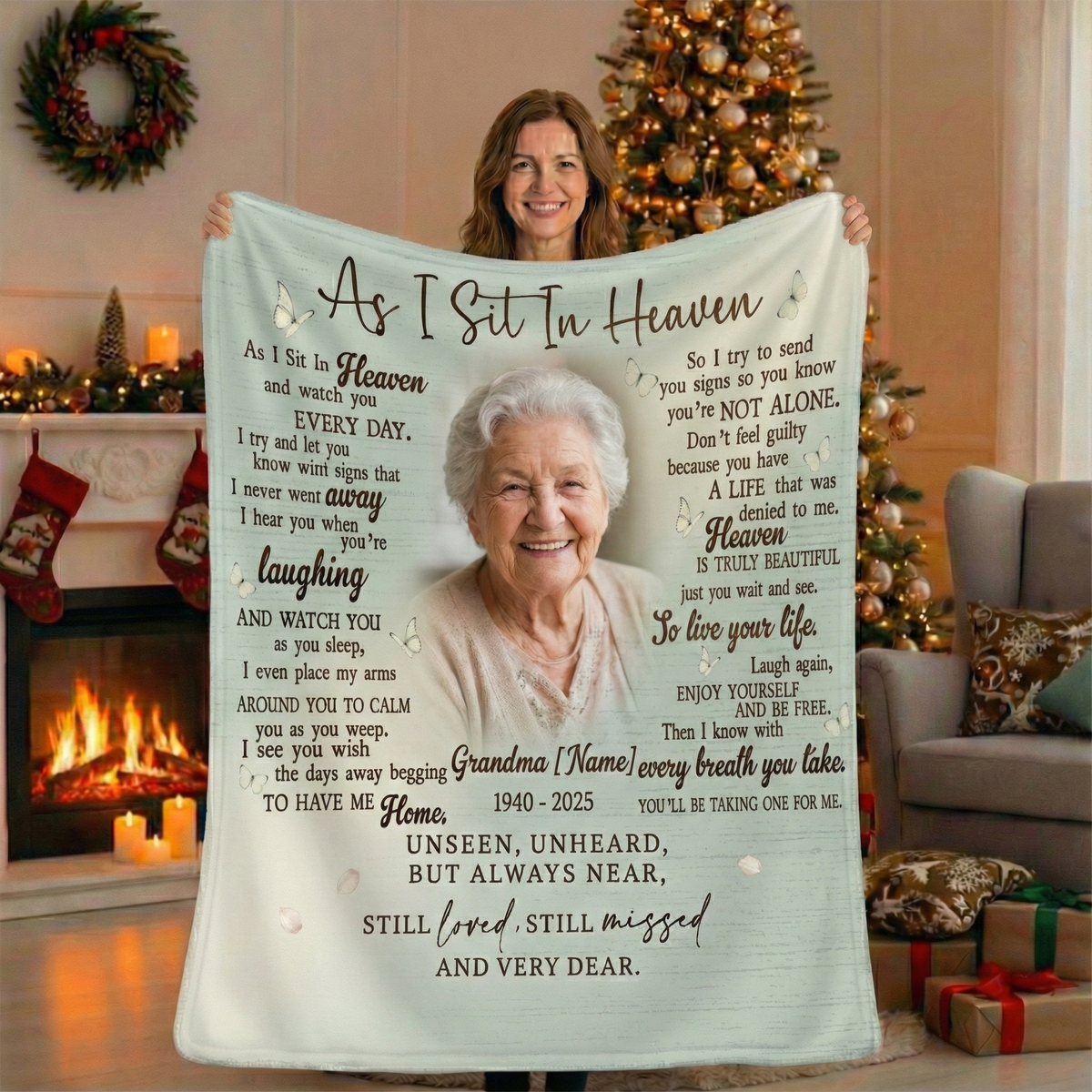 Grandma Memorial Blanket – Custom Photo, Name & Years