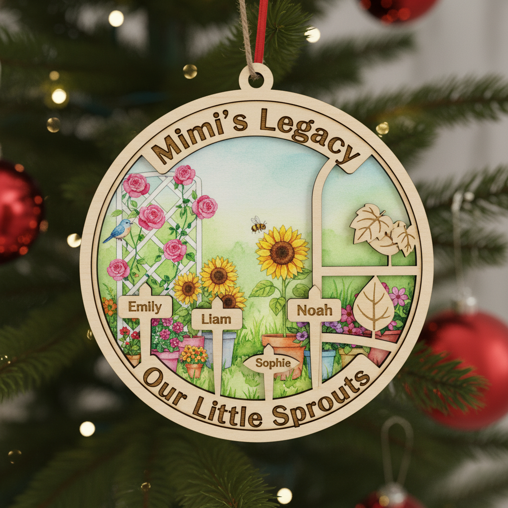 Garden Legacy Wooden Ornament for Grandma or Nana – Personalized Grandkids Name Family Keepsake