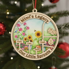 Garden Legacy Wooden Ornament for Grandma or Nana – Personalized Grandkids Name Family Keepsake