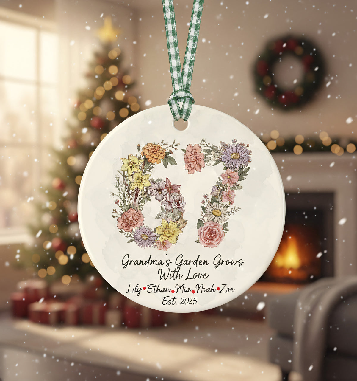 Grandma’s Garden 67 Blooms Ceramic Ornament – Personalized Grandkids Birth Flower Keepsake