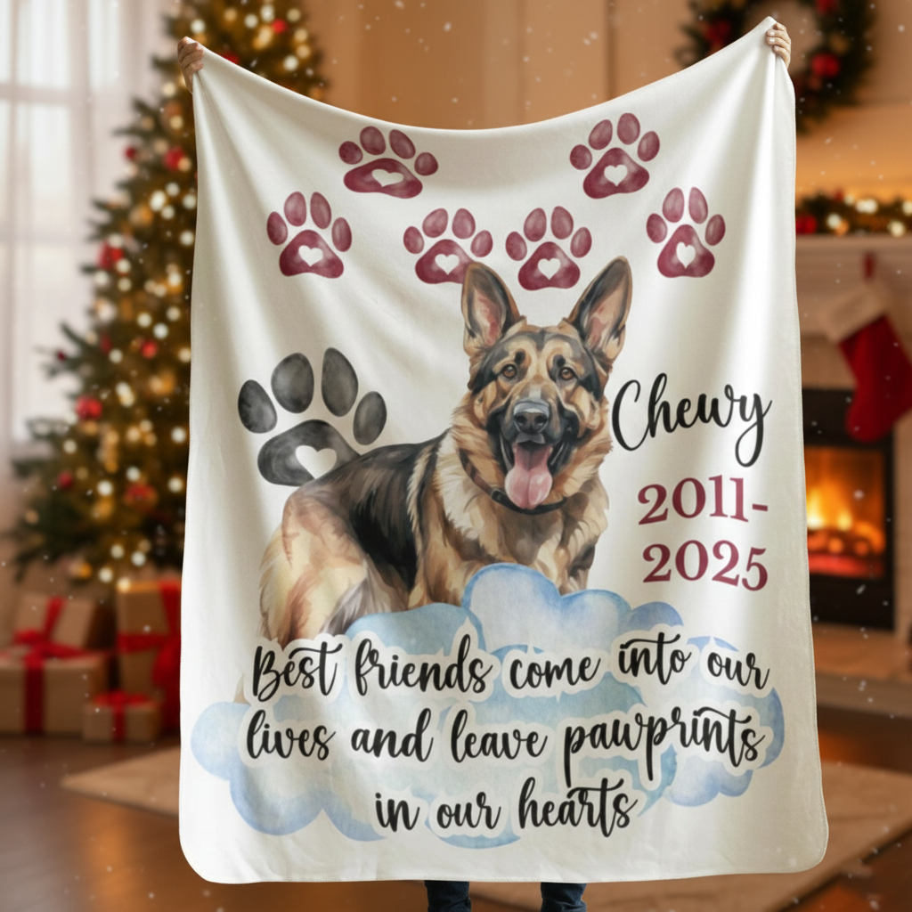 "Pawprints In Our Hearts" Custom Dog Remembrance Throw Blanket