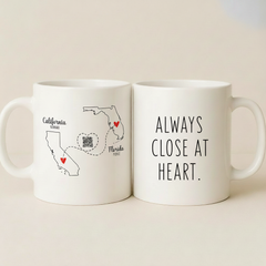 Personalized Names with Always Close At Heart Long Distance Couple QR Mug