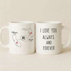 Personalized Names with I Love You Always and Forever Long Distance Couple QR Mug