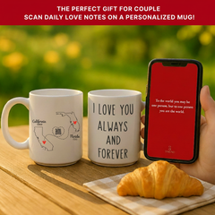 Personalized Names with I Love You Always and Forever Long Distance Couple QR Mug