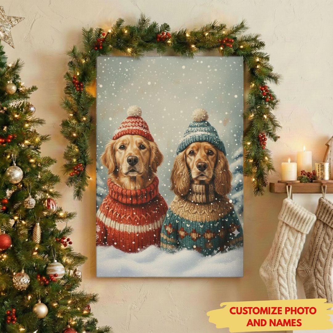 Custom Pet Portrait Duo Canvas - Personalized Holiday Art for Pet Loss Keepsake