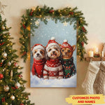 Personalized Furry Family Christmas Canvas - Custom Names & 3 Pet Photo Print