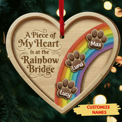 Memorial Rainbow Bridge Heart Ornament for Pet Lovers – Custom Name Wooden Keepsake